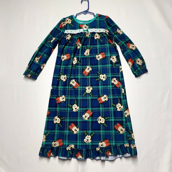 Disney Minnie Mouse Girls Flame Resistant Nightgown Size 6 Blue/Green Plaid - Picture 1 of 6